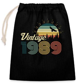 Vintage 1989 Birthday Retro Vintage 89 Gift - Closable cotton gift bag (25x30cm) - black - Front