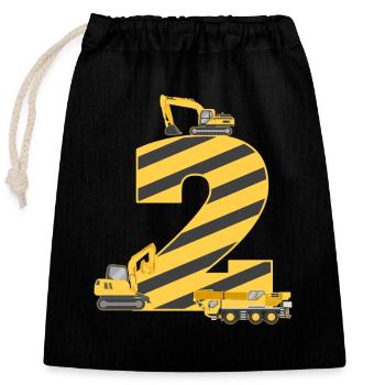 2nd birthday excavator kids birthday gift - Closable cotton gift bag (25x30cm) - black - Front