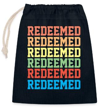 Racheté - Citations chrétiennes - Sac cadeau en coton avec cordon (25 x 30 cm) - bleu marine - Devant