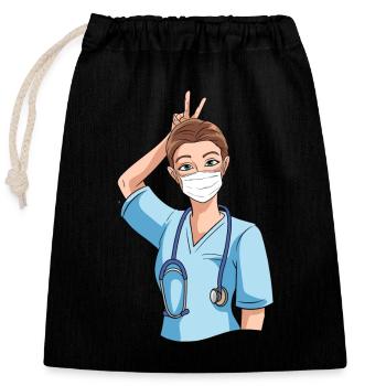 Funny nurse with humor - Closable cotton gift bag (25x30cm) - black - Front