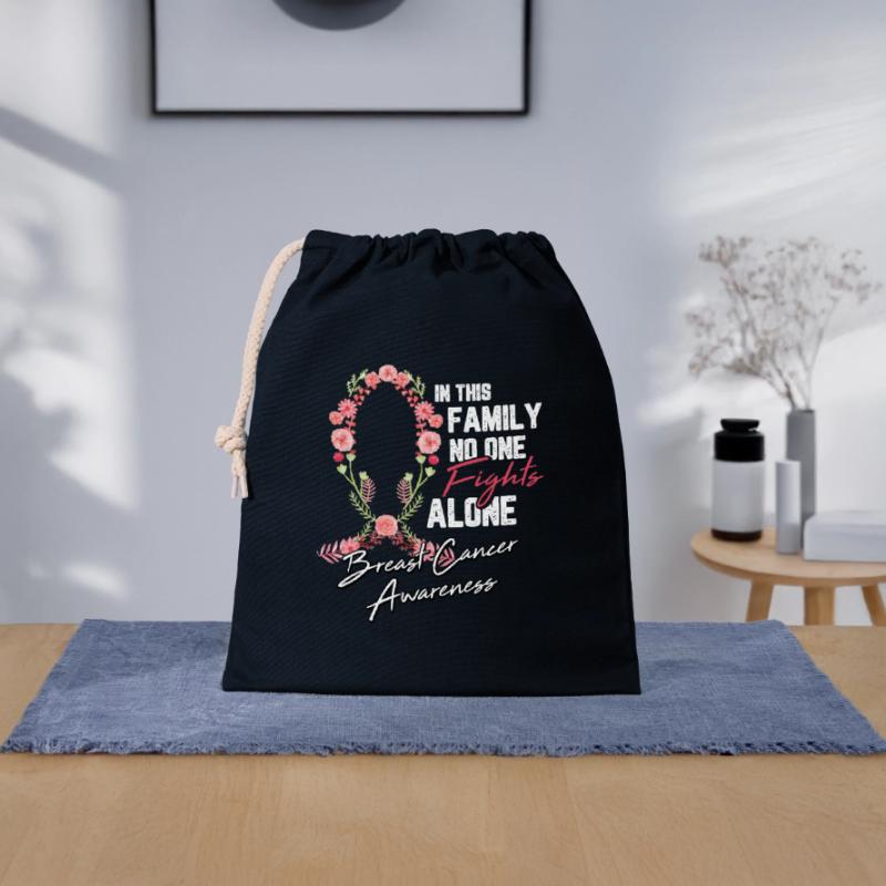 Cadeau de chimio de combat de fleur de ruban de cancer du sein Sac cadeau en coton avec cordon (25 x 30 cm)
