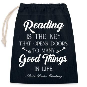 Reading is the Key | RBG - Closable cotton gift bag (25x30cm) - navy - Front