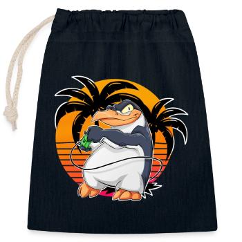 Jeu Penguin Gamer - Sac cadeau en coton avec cordon (25 x 30 cm) - bleu marine - Devant