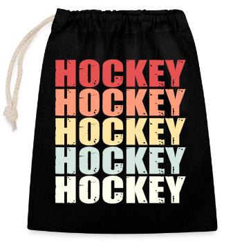 Cadeau de gardien de but de rondelle de sport de hockey sur gazon rétro de hockey - Sac cadeau en coton avec cordon (25 x 30 cm) - noir - Devant