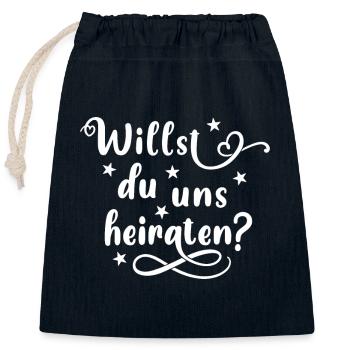 Willst du uns heiraten - Heiratsantrag - Verschließbarer Geschenkbeutel aus Baumwolle (25x30cm) - Navy - Vorne