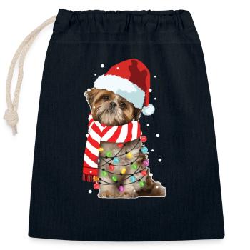 Cadeau d'amant de chien de Noël Santa Shih Tzu Noël - Sac cadeau en coton avec cordon (25 x 30 cm) - bleu marine - Devant