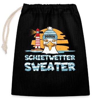 Möwe Leuchtturm Norddeutsche Schietwetter Strand - Verschließbarer Geschenkbeutel aus Baumwolle (25x30cm) - Schwarz - Vorne