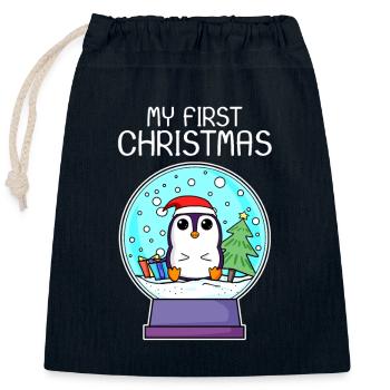 Mon premier bébé pingouin Noël Noël - Sac cadeau en coton avec cordon (25 x 30 cm) - bleu marine - Devant