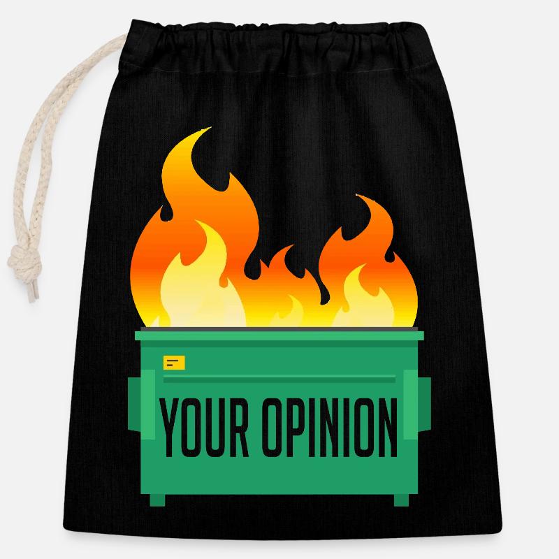 Your Opinion Dumpster Fire - Closable cotton gift bag (25x30cm) - black