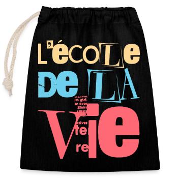 Expériences et croissance : l’école de la vie - Sac cadeau en coton avec cordon (25 x 30 cm) - noir - Devant