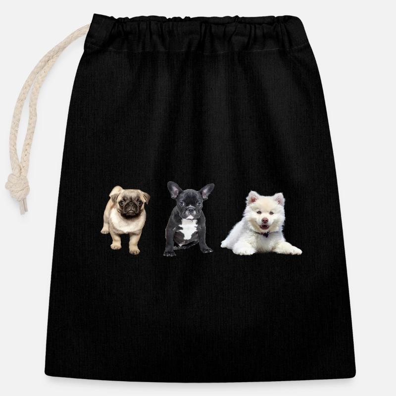 Chiot carlin - Sac cadeau en coton avec cordon (25 x 30 cm) - noir