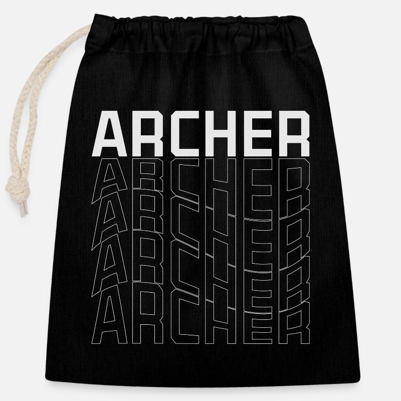 Lettrage de la grille Archer - Sac cadeau en coton avec cordon (25 x 30 cm) - noir