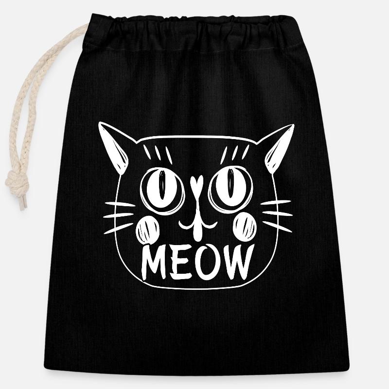 Tête de chat - Sac cadeau en coton avec cordon (25 x 30 cm) - noir