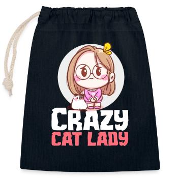 Dame de chat fou - Sac cadeau en coton avec cordon (25 x 30 cm) - bleu marine - Devant