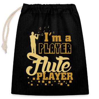 Flûte traversière disant - Sac cadeau en coton avec cordon (25 x 30 cm) - noir - Devant