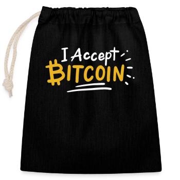 I accept bitcoin - Closable cotton gift bag (25x30cm) - black - Front