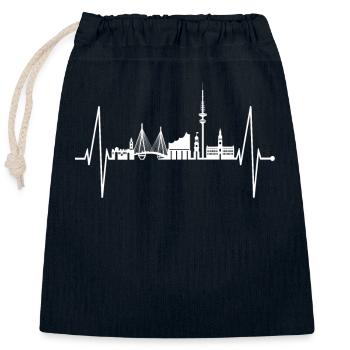 Hamburg Skyline Herzschlag Hamburger Liebe Fan - Verschließbarer Geschenkbeutel aus Baumwolle (25x30cm) - Navy - Vorne