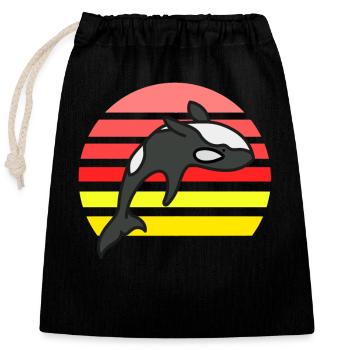 Orca coucher de soleil rétro - Sac cadeau en coton avec cordon (25 x 30 cm) - noir - Devant
