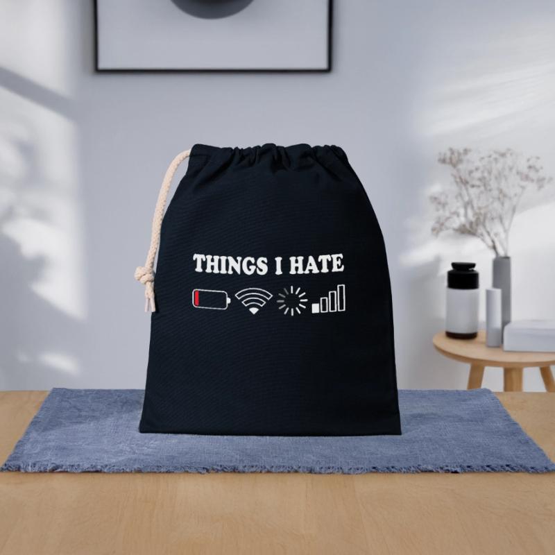Things I Hate Pas de réception Batterie Vide Objets Hasse Sac cadeau en coton avec cordon (25 x 30 cm)