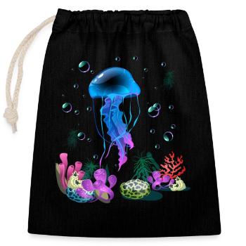 Vacation sea summer marine animals - Closable cotton gift bag (25x30cm) - black - Front