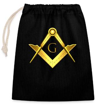 Masonic symbol angle compass gold freemasonry - Closable cotton gift bag (25x30cm) - black - Front