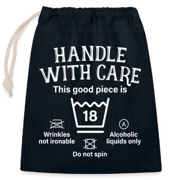 Handle With Care Achtzehn Geschenk 18. Geburtstag - Verschließbarer Geschenkbeutel aus Baumwolle (25x30cm) - Navy - Vorne