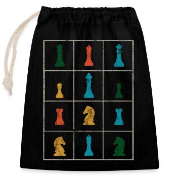 Schach Schachbrett Schachfiguren - Verschließbarer Geschenkbeutel aus Baumwolle (25x30cm) - Schwarz - Vorne