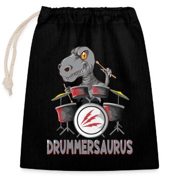 Dinosaurier Drummersaurus Drums Sticks Schlagzeug - Verschließbarer Geschenkbeutel aus Baumwolle (25x30cm) - Schwarz - Vorne