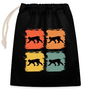Luchs Wildtier Tier Retro Pop Art Geschenkidee - Verschließbarer Geschenkbeutel aus Baumwolle (25x30cm) - Schwarz - Vorne