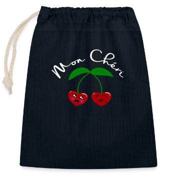 Mon Chéri Cherries dans Love Heart Romance - Sac cadeau en coton avec cordon (25 x 30 cm) - bleu marine - Devant