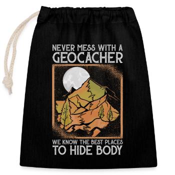 Geocaching Geo Caching Geocacher - Closable cotton gift bag (25x30cm) - black - Front