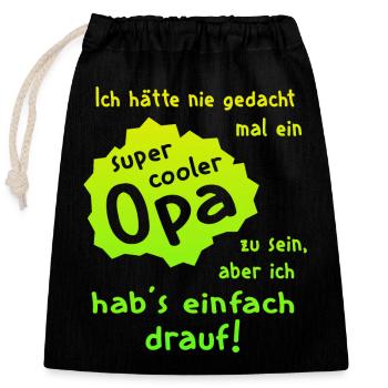 Opa - Super Cool - Verschließbarer Geschenkbeutel aus Baumwolle (25x30cm) - Schwarz - Vorne