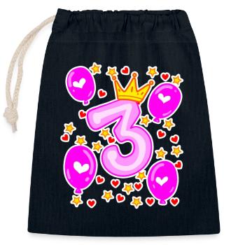 3ème anniversaire filles ballons de couronne étoiles - Sac cadeau en coton avec cordon (25 x 30 cm) - bleu marine - Devant