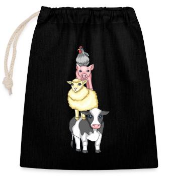 Animaux de ferme sur le dos de l’autre - Sac cadeau en coton avec cordon (25 x 30 cm) - noir - Devant