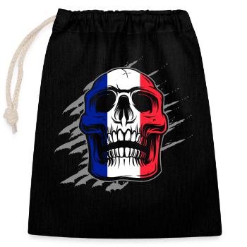 Drapeau de la France Skull - Sac cadeau en coton avec cordon (25 x 30 cm) - noir - Devant
