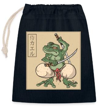 Samurai Frosch Katana Japanische Buchstaben - Verschließbarer Geschenkbeutel aus Baumwolle (25x30cm) - Navy - Vorne