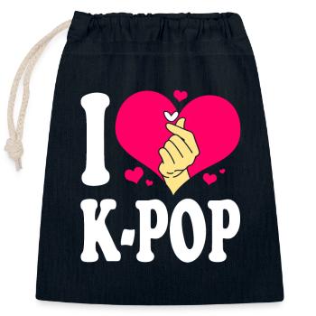 K-Pop - Sac cadeau en coton avec cordon (25 x 30 cm) - bleu marine - Devant
