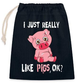 I Just really like Pigs ok pink piggy saying - Closable cotton gift bag (25x30cm) - navy - Front