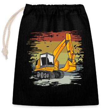 Excavator Construction Site Retro - Closable cotton gift bag (25x30cm) - black - Front