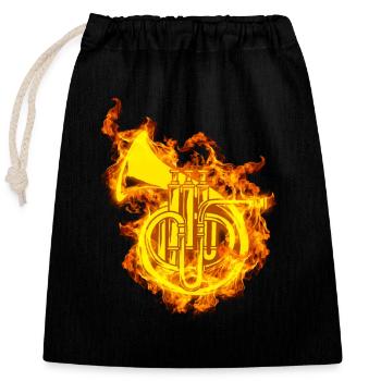 Waldhorn In Flammen Musik Horn Liebhaber Geschenk - Verschließbarer Geschenkbeutel aus Baumwolle (25x30cm) - Schwarz - Vorne