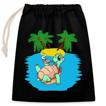 Turtle, Island, Young, Caribbean, South Seas, Summer - Closable cotton gift bag (25x30cm) - black - Front