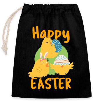Joyeuses Pâques Happy Easter - Sac cadeau en coton avec cordon (25 x 30 cm) - noir - Devant