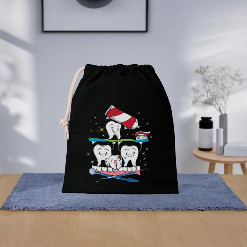 Dentist's office brushing teeth toothpaste Closable cotton gift bag (25x30cm)