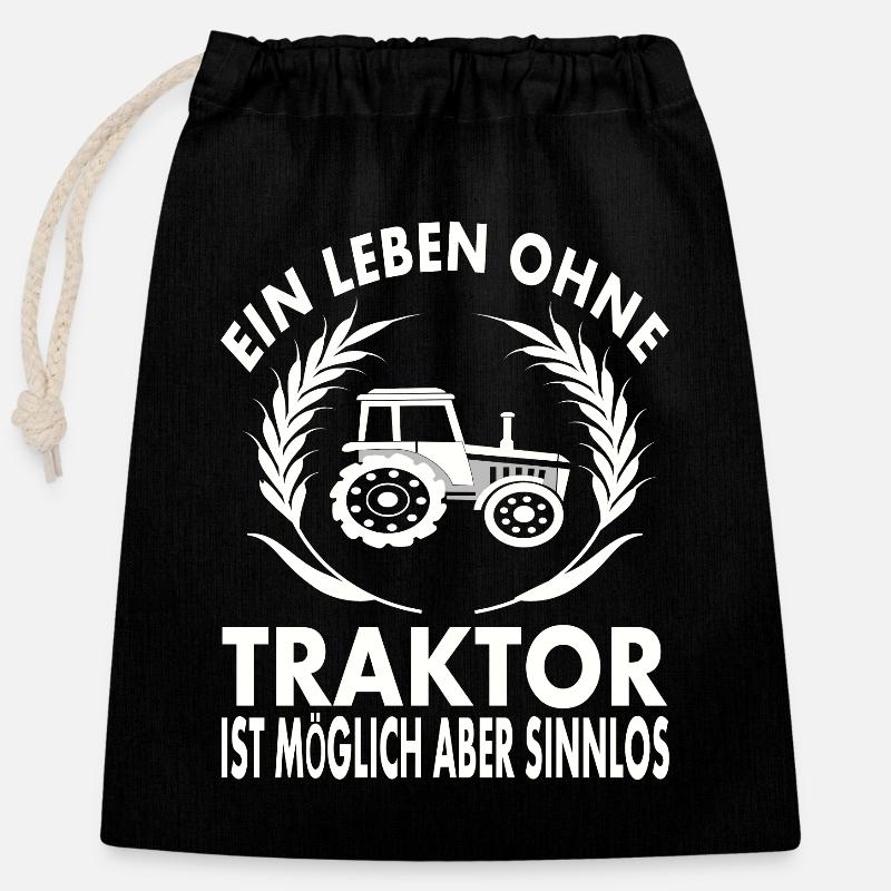 Ein Leben ohne Traktor, Vatertag - Verschließbarer Geschenkbeutel aus Baumwolle (25x30cm) - Schwarz