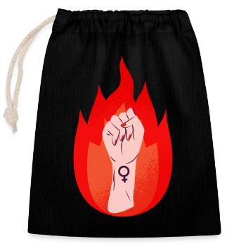 Femmes Signe Féminisme Poing - Sac cadeau en coton avec cordon (25 x 30 cm) - noir - Devant