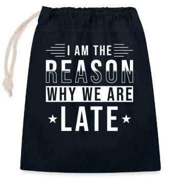 Retard trop tard - Sac cadeau en coton avec cordon (25 x 30 cm) - bleu marine - Devant