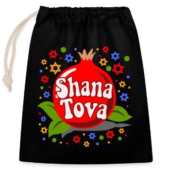 Shana Tova! Cadeau juif du Nouvel An - Sac cadeau en coton avec cordon (25 x 30 cm) - noir - Devant