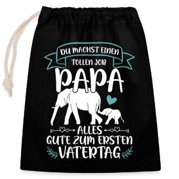 Erster Vatertag - Elefant Vatertagsgeschenk - Verschließbarer Geschenkbeutel aus Baumwolle (25x30cm) - Schwarz - Vorne