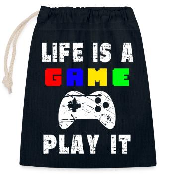 La Vie Est Un Jeu Jouer Il - Sac cadeau en coton avec cordon (25 x 30 cm) - bleu marine - Devant