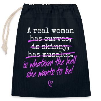 A Real Woman Is Whatever She Wants To Be Feminist - Sac cadeau en coton avec cordon (25 x 30 cm) - bleu marine - Devant